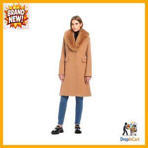 Wool Blend Coat with Removable Faux Fur Collar Classic Elegant Tailored Fit